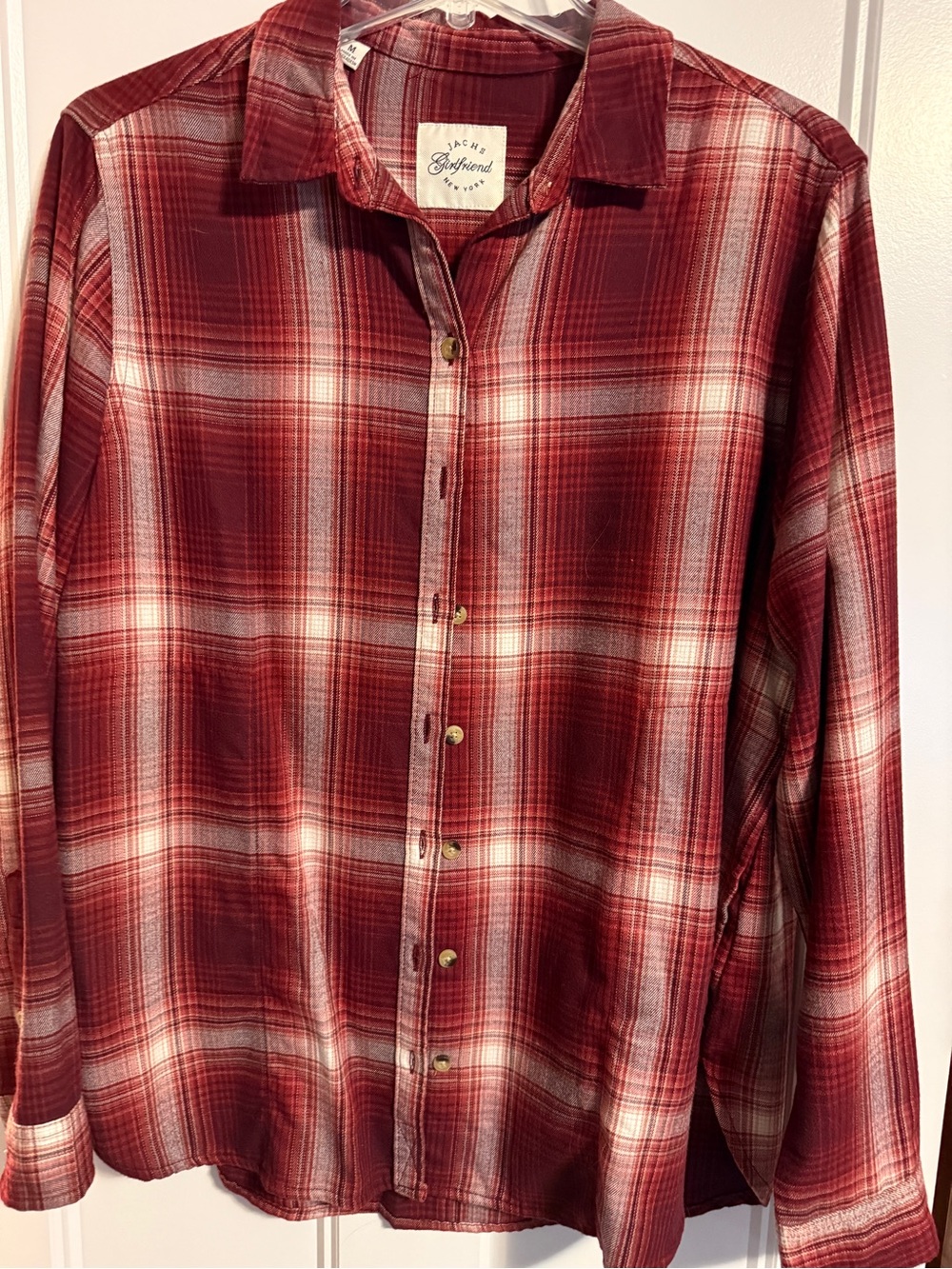 Jachs Burgundy and White Plaid Flannel Button-Down Shirt